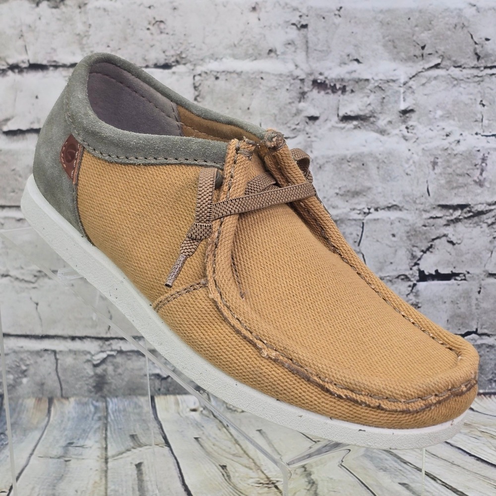 Clarks ShacreLite Moc Toe Shoes Mens 7 Tan Canvas Suede Wallabee Style Casual‎